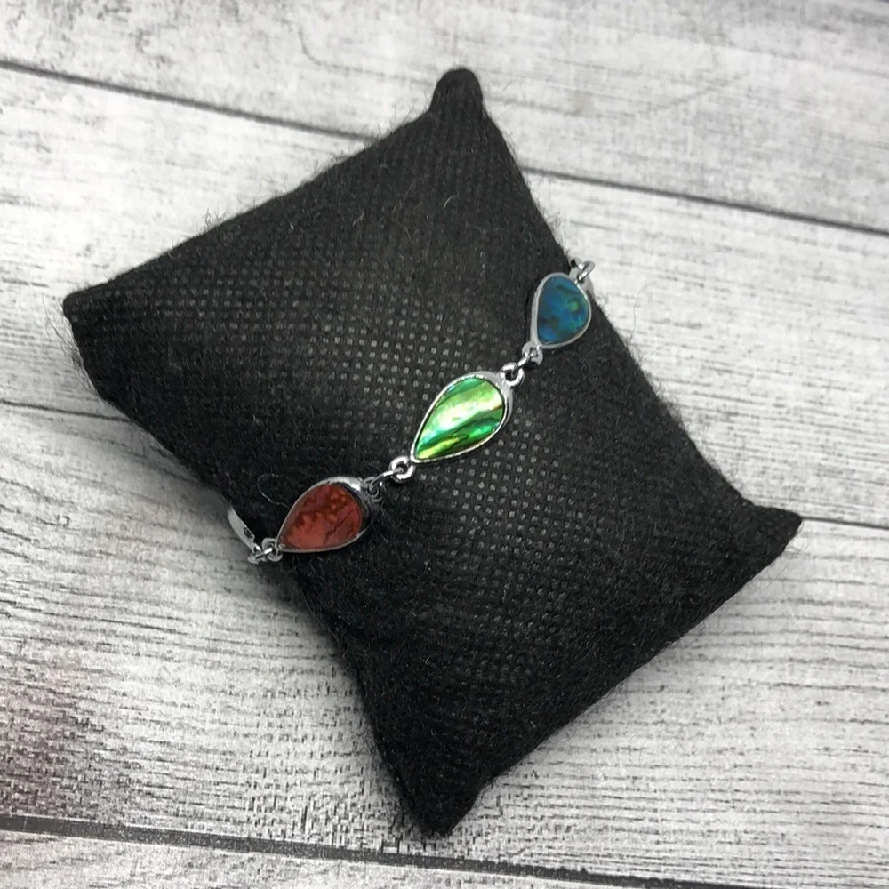 Colorful abalone inlay chain links bracelet boho.